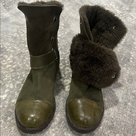 MATT BERNSON REAL SHEEPSKIN SHEARLING ARMY GREEN BOOTS SIZE 7.5 - Picture 2 of 13